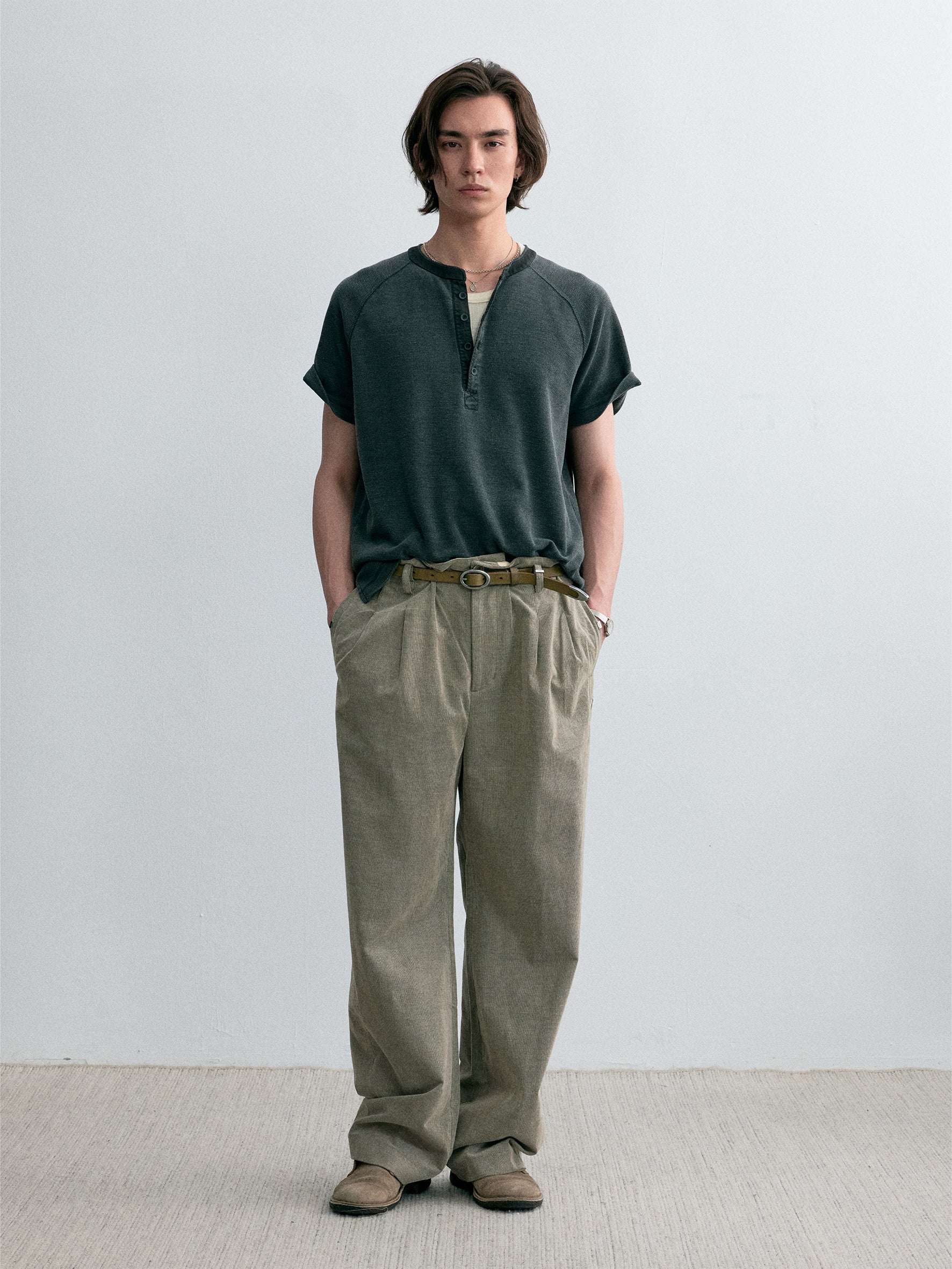 012 - Moccasin Memory Textured Short-Sleeve Henley