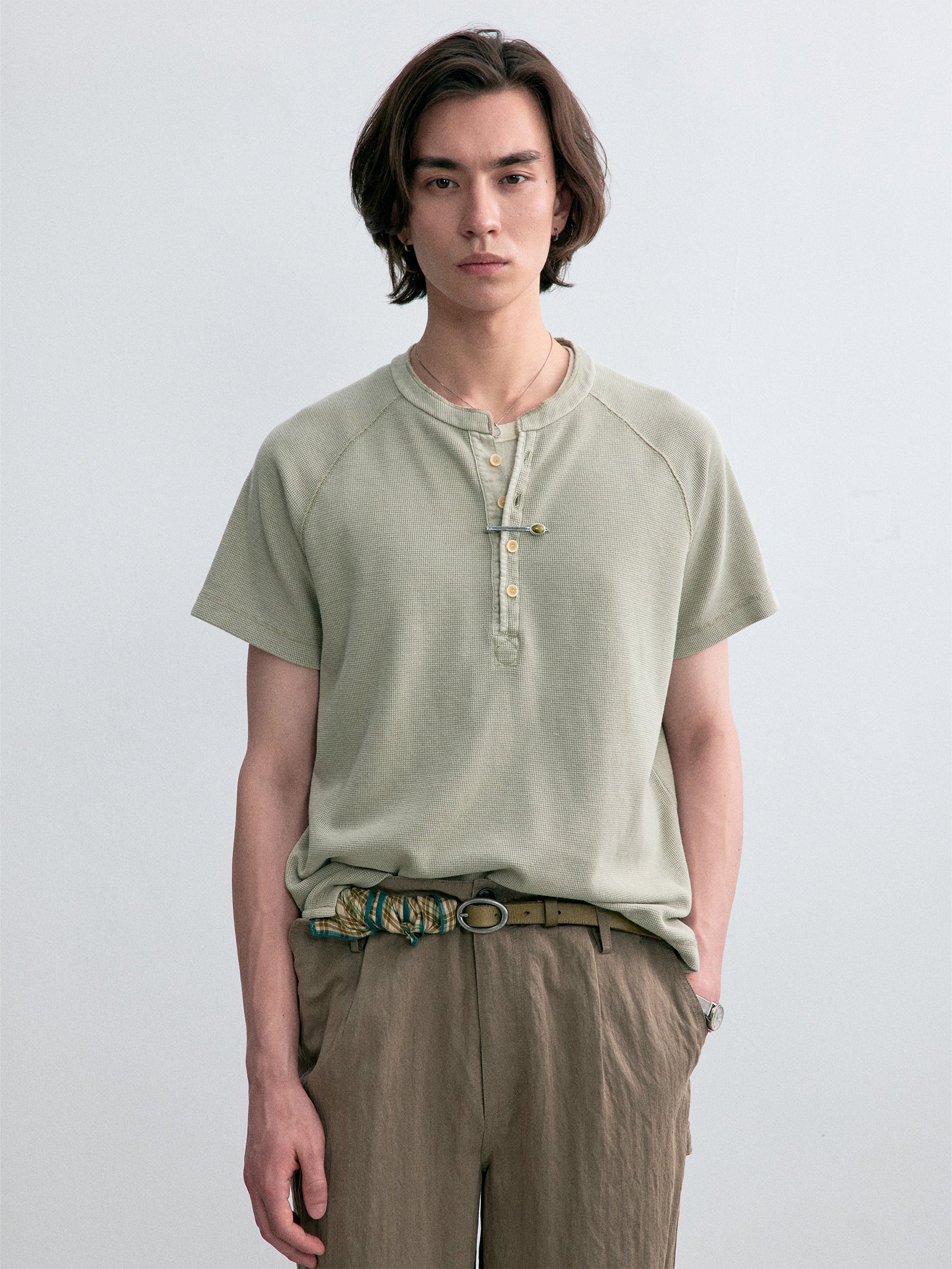012 - Moccasin Memory Textured Short-Sleeve Henley