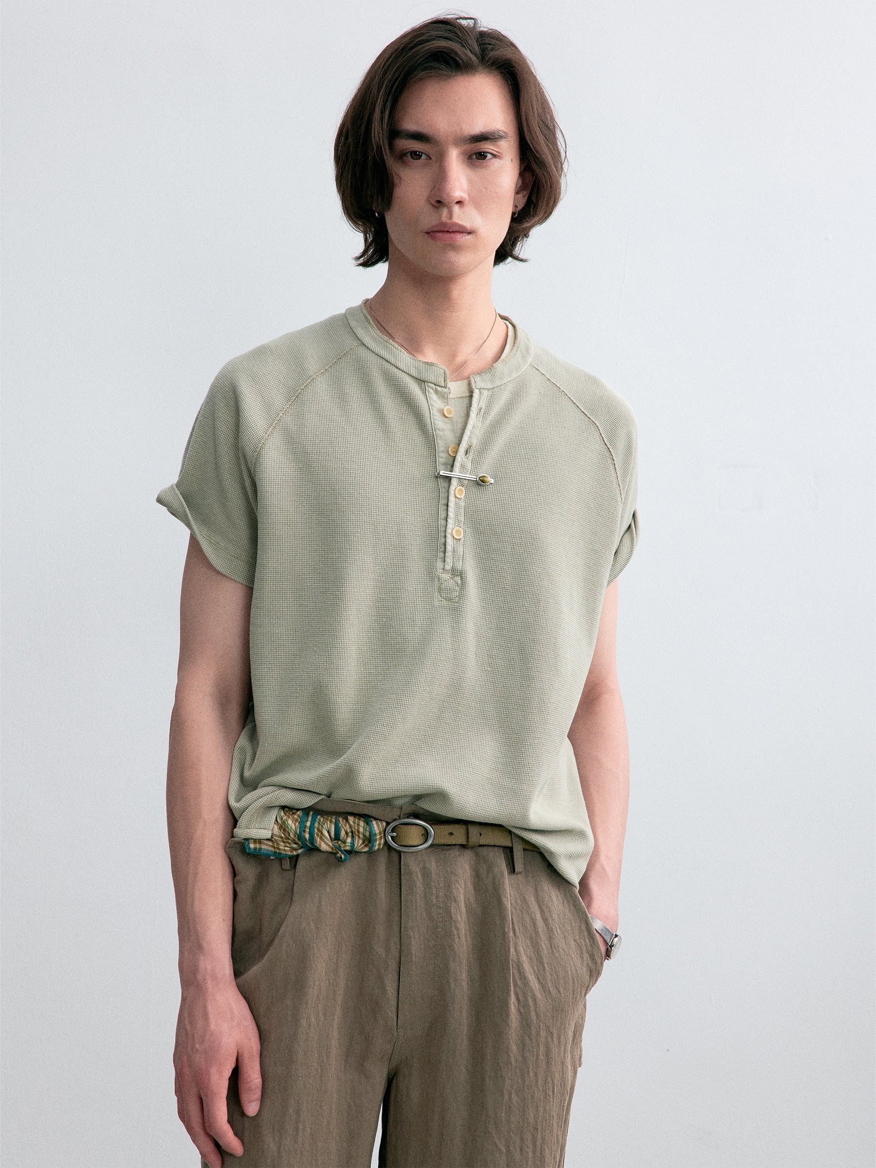 012 - Moccasin Memory Textured Short-Sleeve Henley