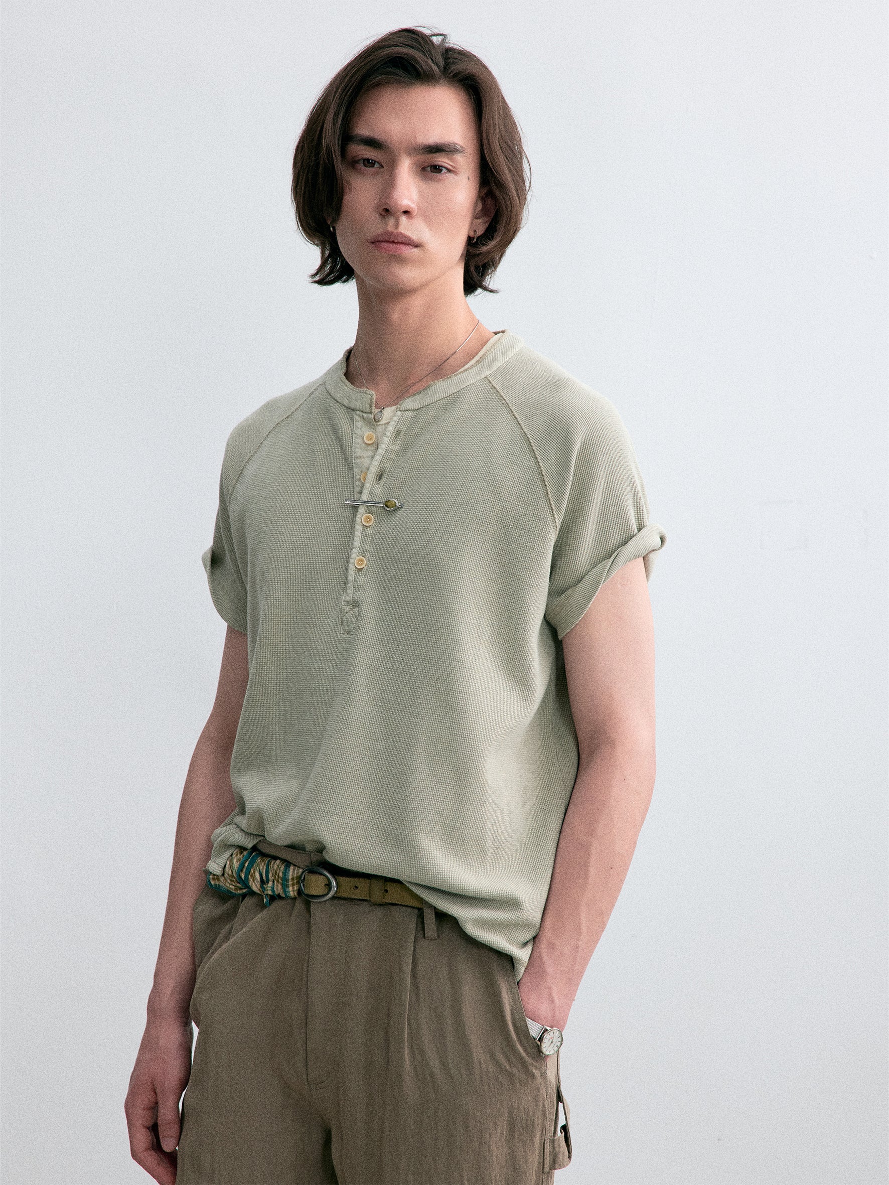 012 - Moccasin Memory Textured Short-Sleeve Henley